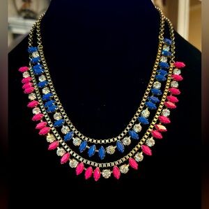 Bundle/lot 2 J. Crew statement necklaces crystal lucite gem blue pink spike